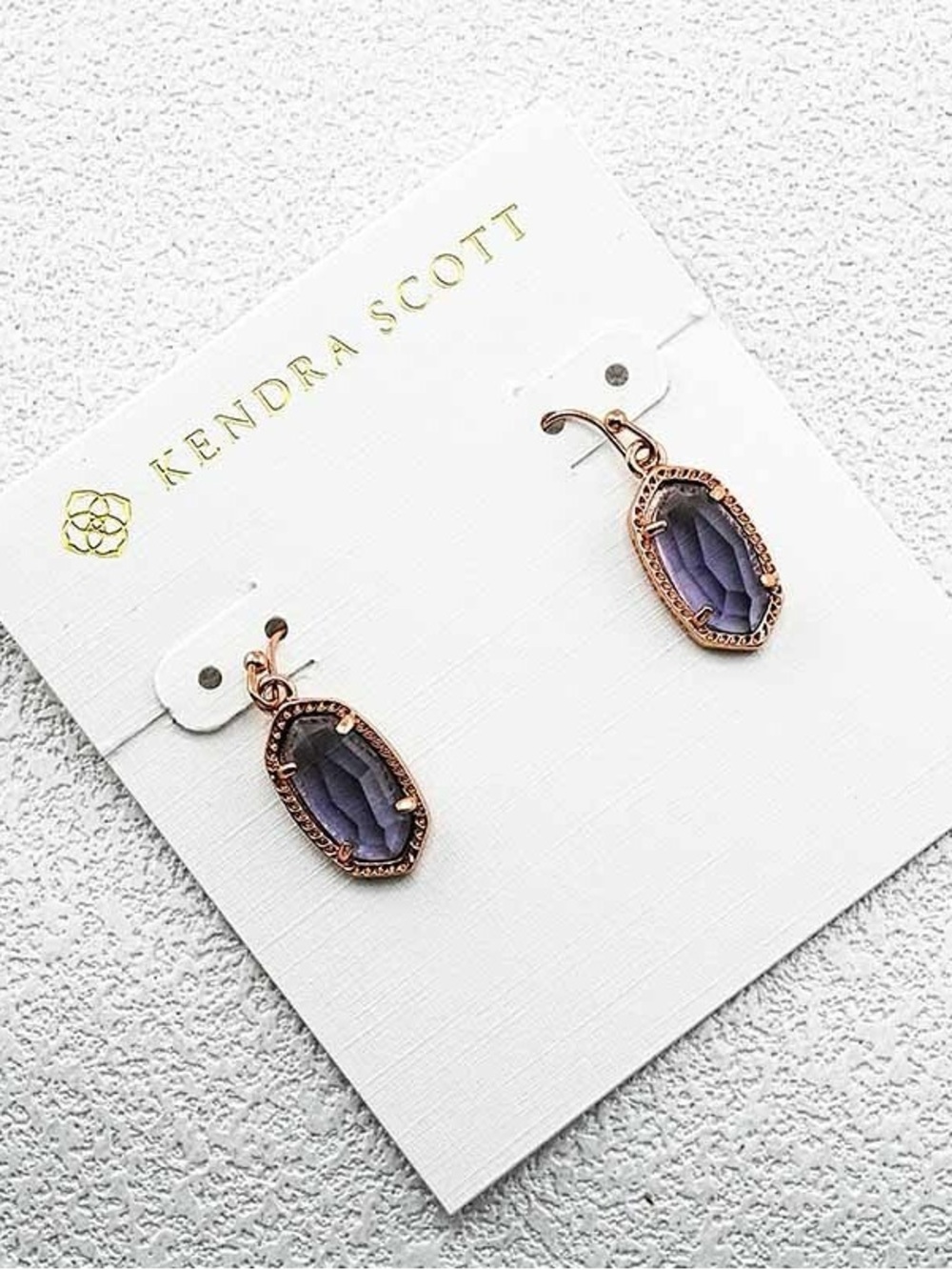 Kendra Scott Purple Stone Drop Earrings with Rose Gold Frame